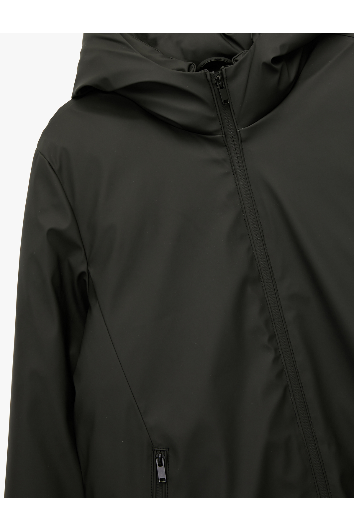 Koton  Kapüşonlu Su İtici Uzun Kollu Fermuarlı Cep Detaylı Anorak Mont - Görsel 5