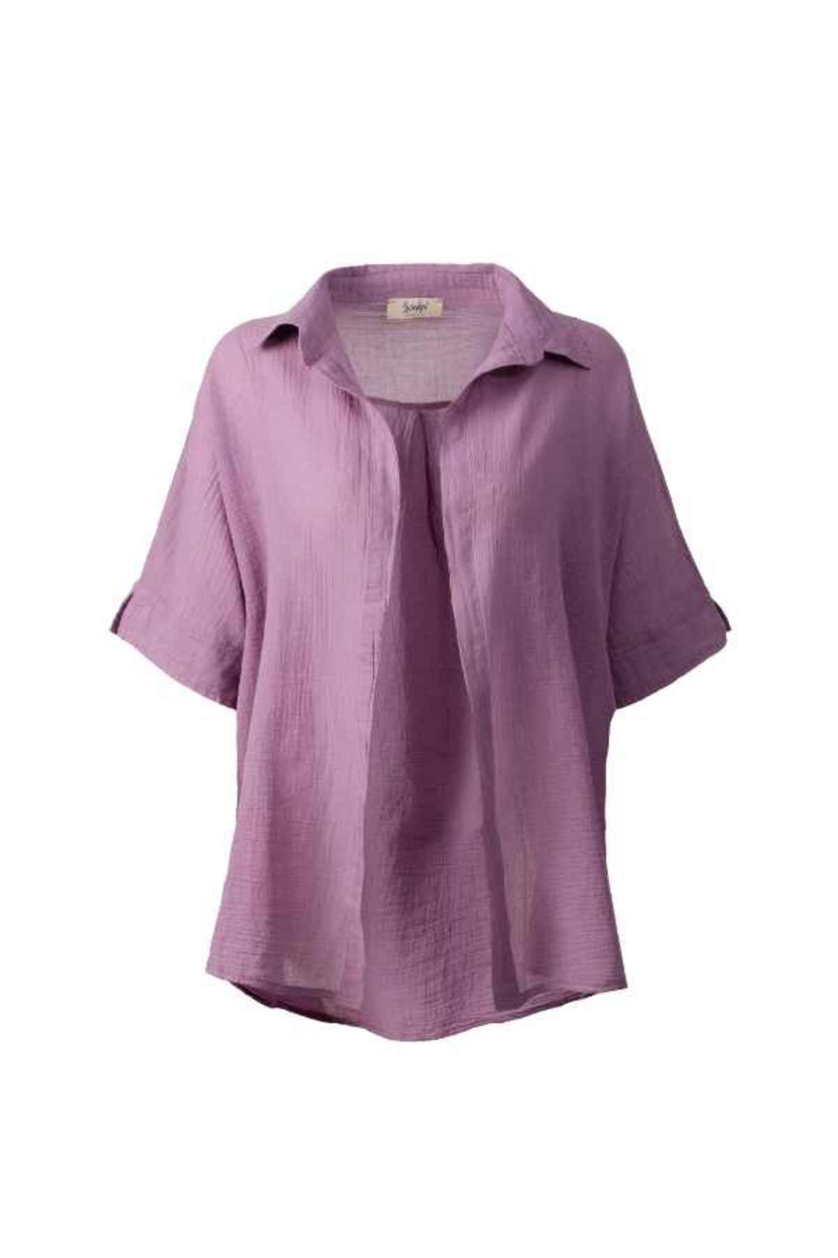 Thin Buttonless Oversized Shirt Purple