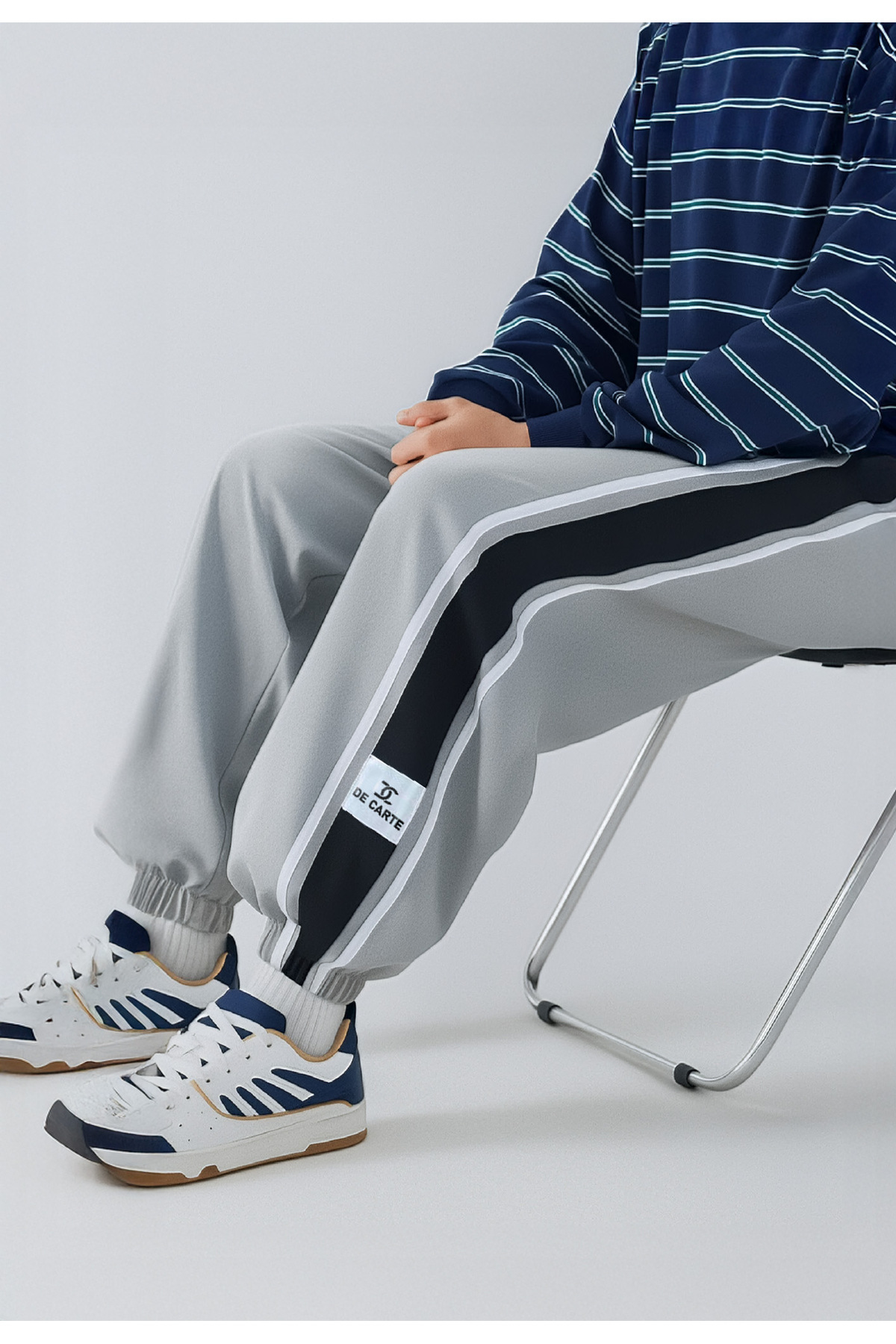 De Carte  Erkek Strip Garni Detay 2li Paket Siyah + Gri Jogger Eşofman Altı - Görsel 3