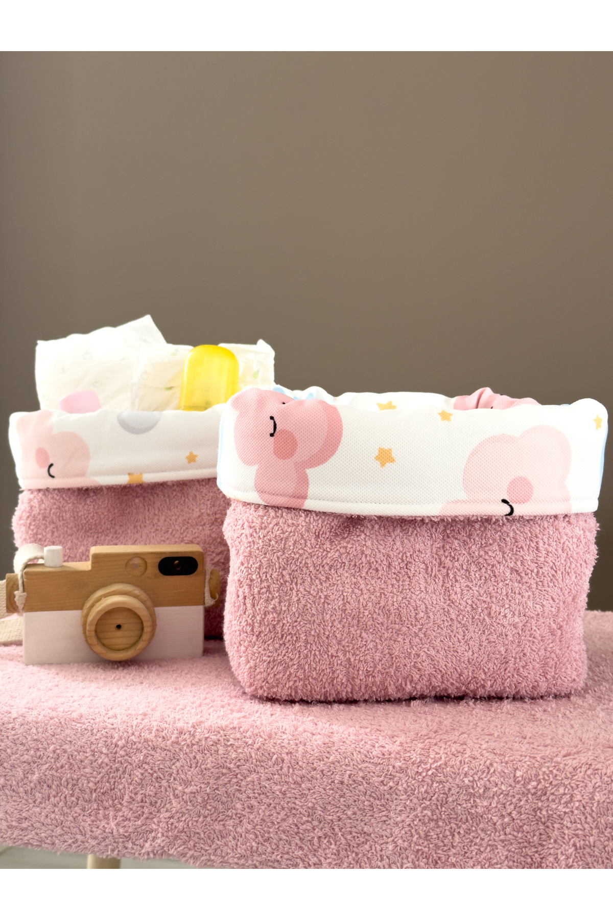 Pastelya Pembe Bulut Desenli Bebek Alt Açma Seti, Su Geçirmez Değiştirebilir Ped, Alt Açma Minderi fotoğrafı 2 (önizleme)