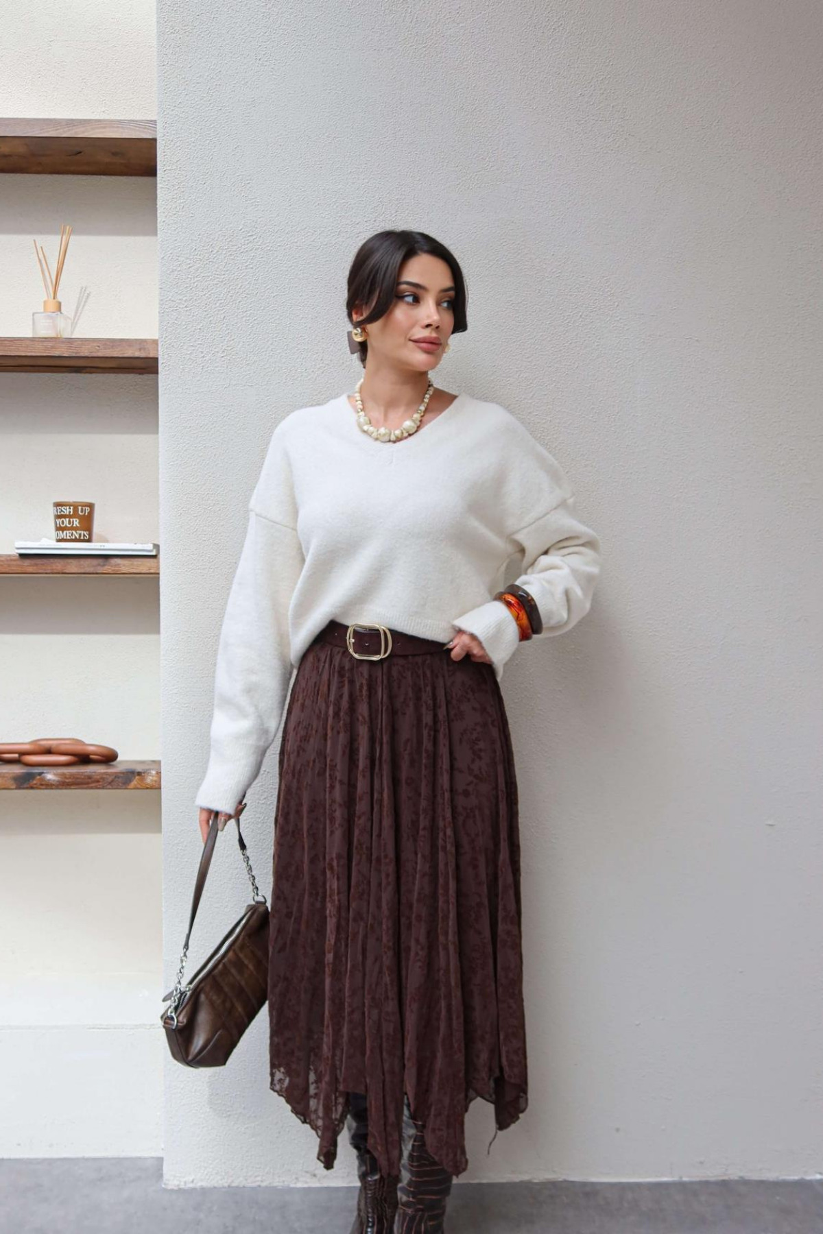 Sorridi  Çiçek İşlemeli Tül Asimetrik Uzun Etek - Görsel 3