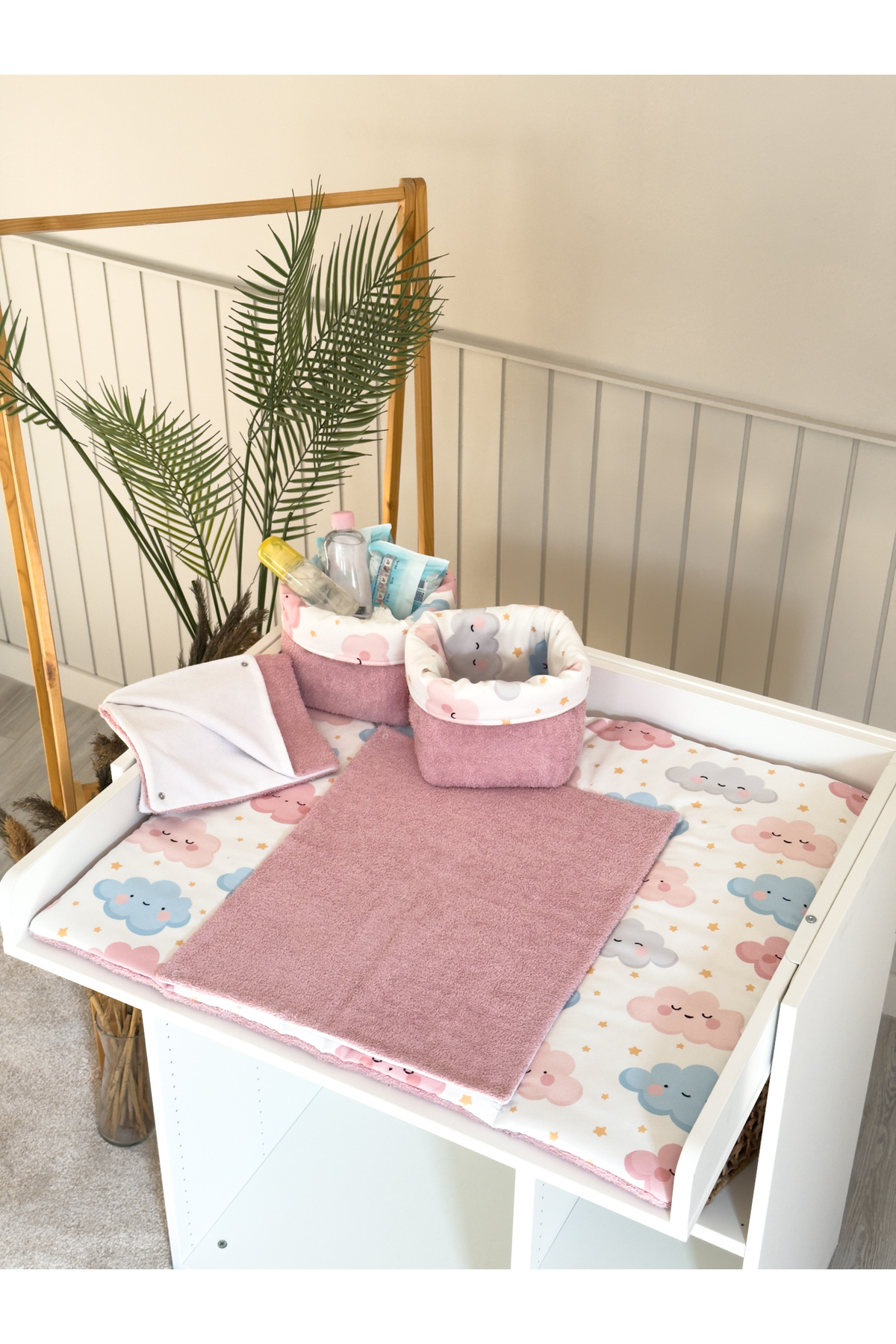 Pastelya Pembe Bulut Desenli Bebek Alt Açma Seti, Su Geçirmez Değiştirebilir Ped, Alt Açma Minderi fotoğrafı 5 (önizleme)