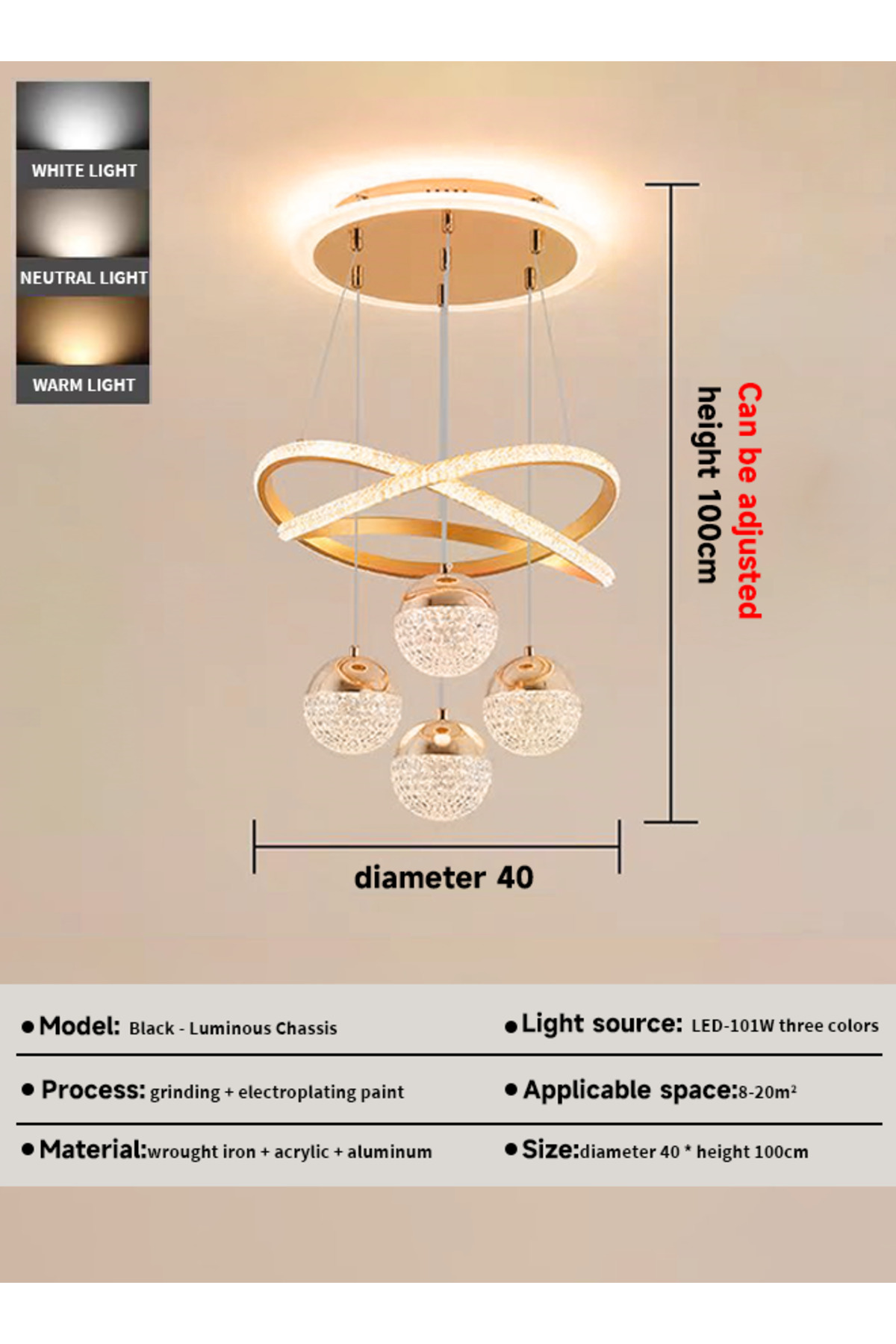 مصباح معلق ثلاثي الألوان يتم التحكم فيه عن بعد بتق...