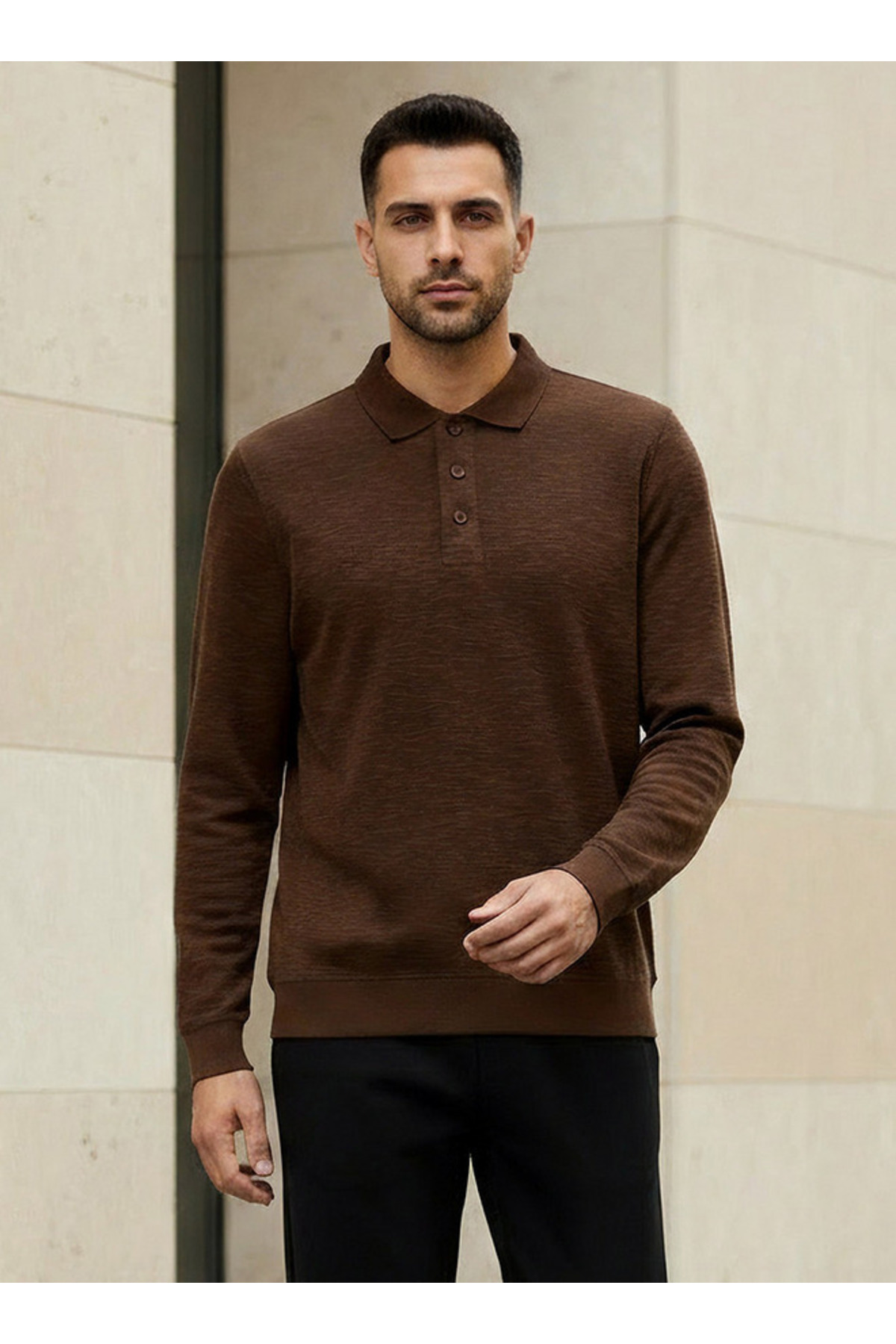 FAV Men Long Sleeves Textured Polo T-shirt