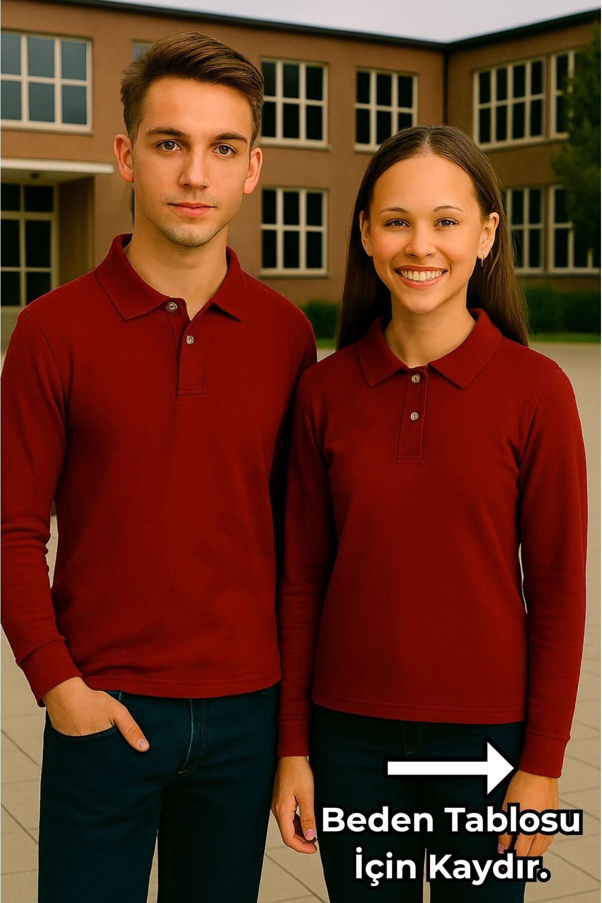 chulfa okul uzun kol sweatshirt üniforma lise boy ( 1 adet ) polo yakalı unisex