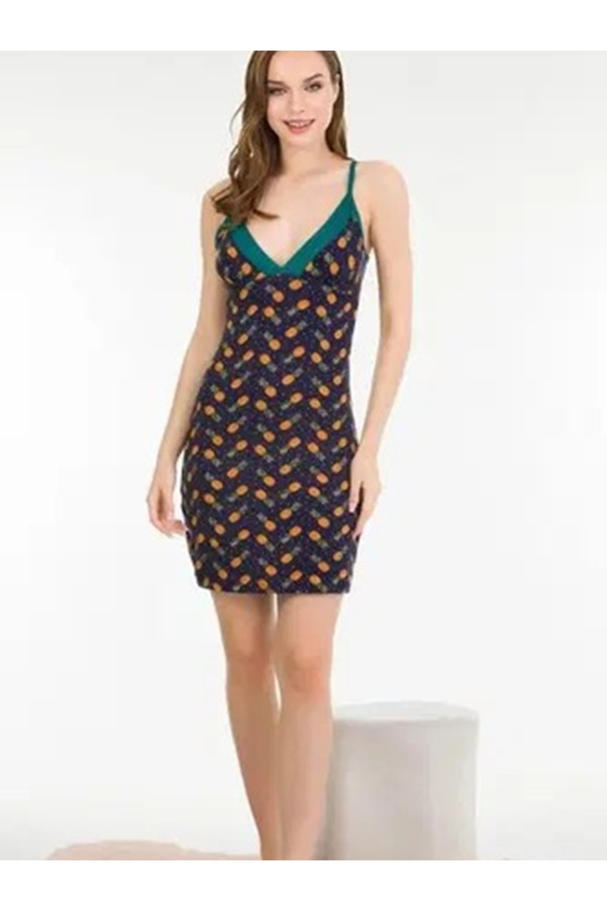 aynora Kadın Ananas Desenli Askılı Yaka Penye Gecelik