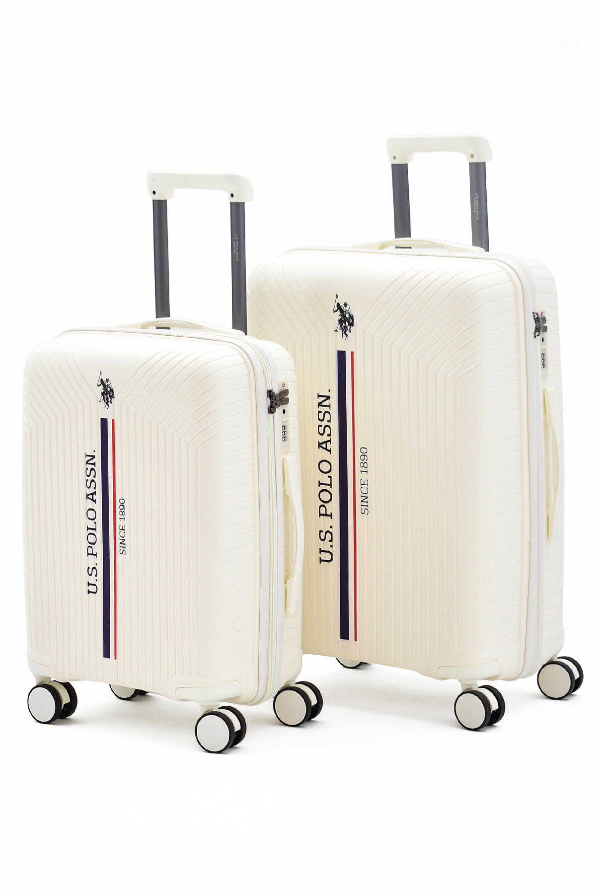 یو اس پولو ست چمدان دو تکه نشکن U.S. Polo Assn از جنس پلی‌پروپیلن (سایز متوسط ​​و کابین) – قفل TSA، مقاوم در برابر ضربه