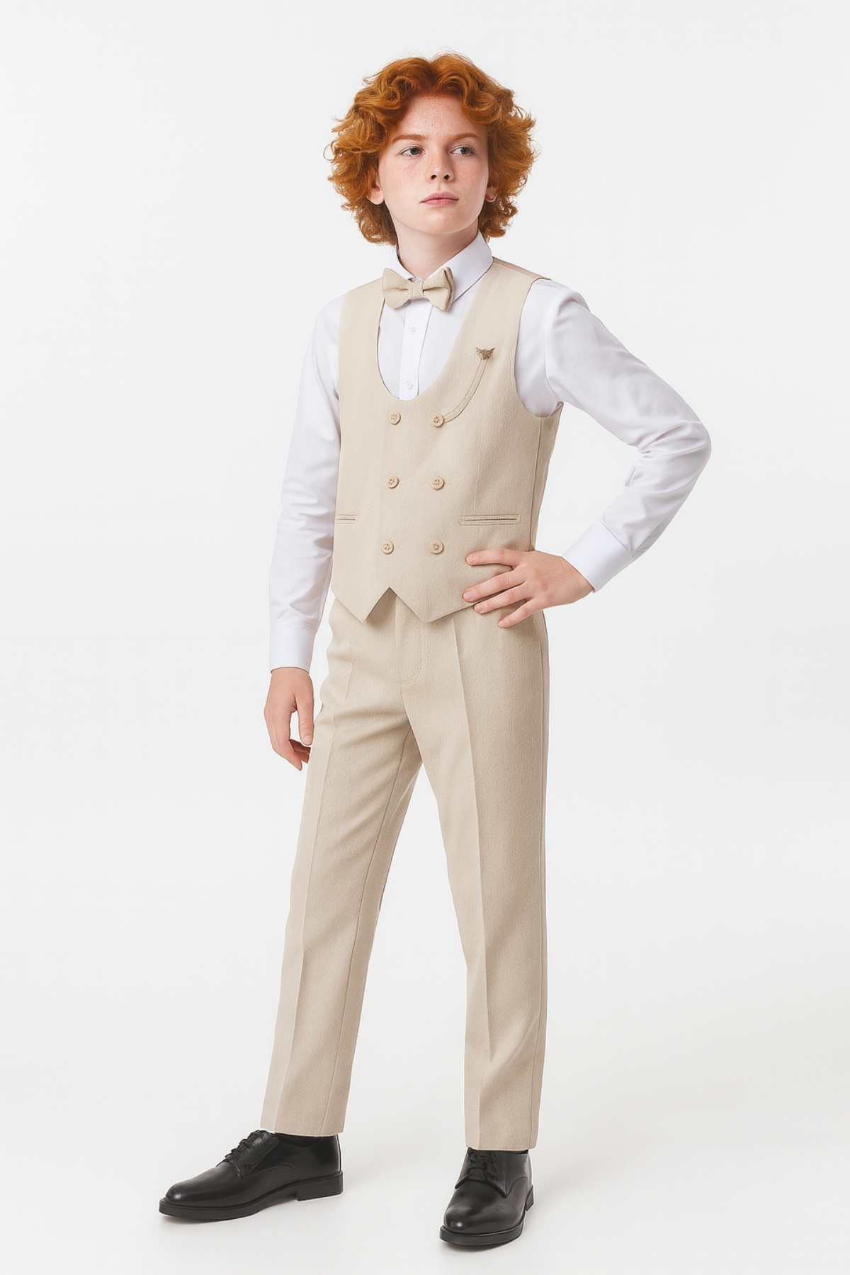 AHENGİM Boys' Modern Cut Bow Tie Vest Set 3-Piece Suit Ak5350