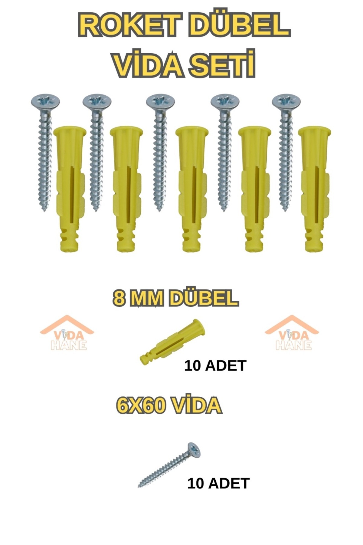 Std VİDA HANE 6x60 ROKET DÜBELLİ SUNTA VİDASI SETİ - 20 PARÇA