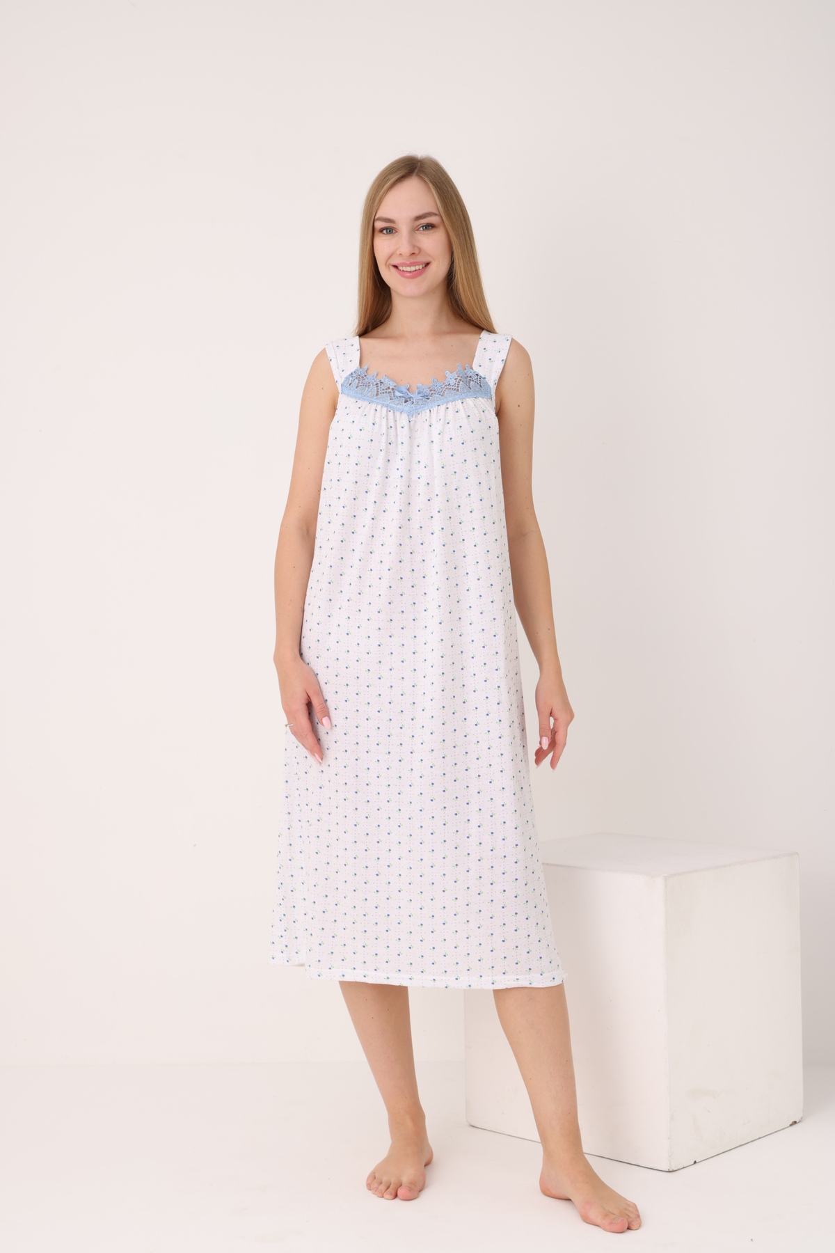 YASAR UNDERWEAR Kadın Dantelli Geniş Askılı Desenli Uzun Gecelik