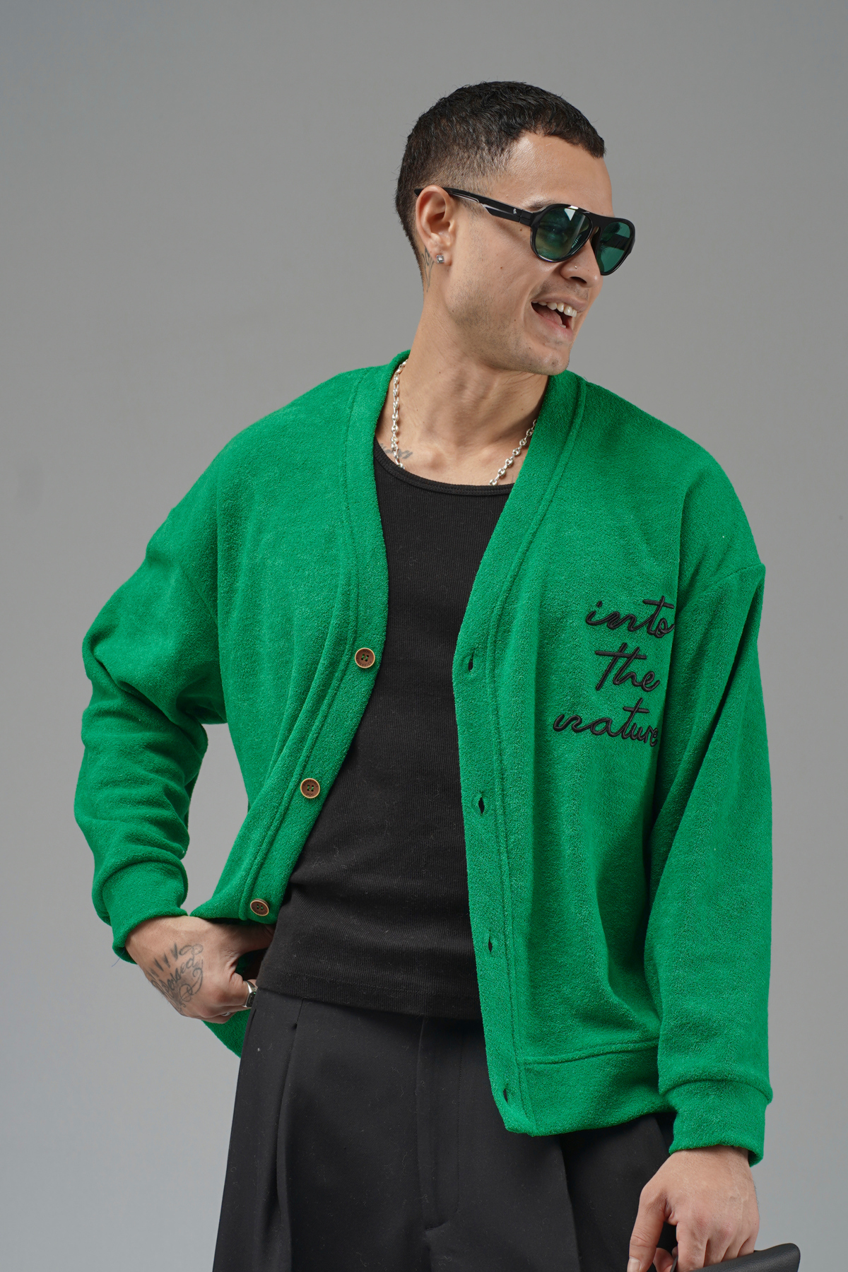 Butik Trend Biz Nakışlı Düğmeli Oversize Erkek Hırka görsel 2