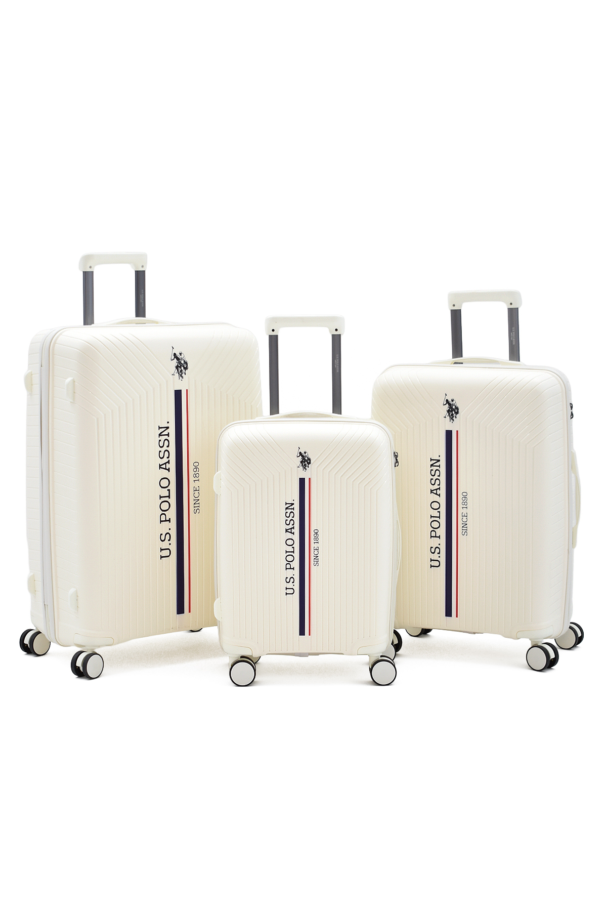 یو اس پولو ست چمدان سه تکه نشکن U.S. Polo Assn از جنس پلی‌پروپیلن - سایز بزرگ - متوسط ​​و کابین - قفل TSA، مقاوم در برابر ضربه