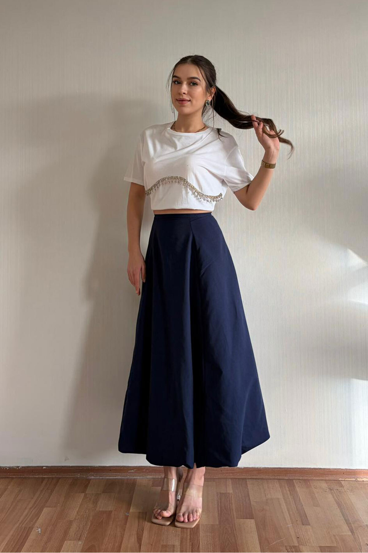 Nazline  Kadın Uzun Poplin Balon Etek - Görsel 3