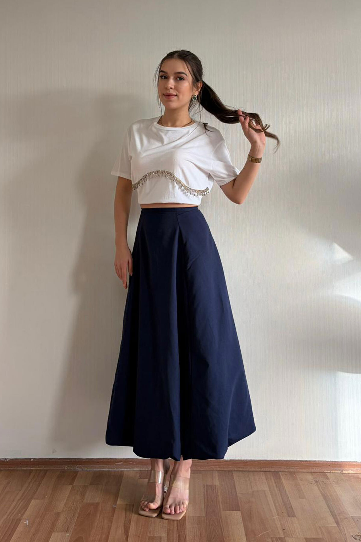 Nazline  Kadın Uzun Poplin Balon Etek - Görsel 6