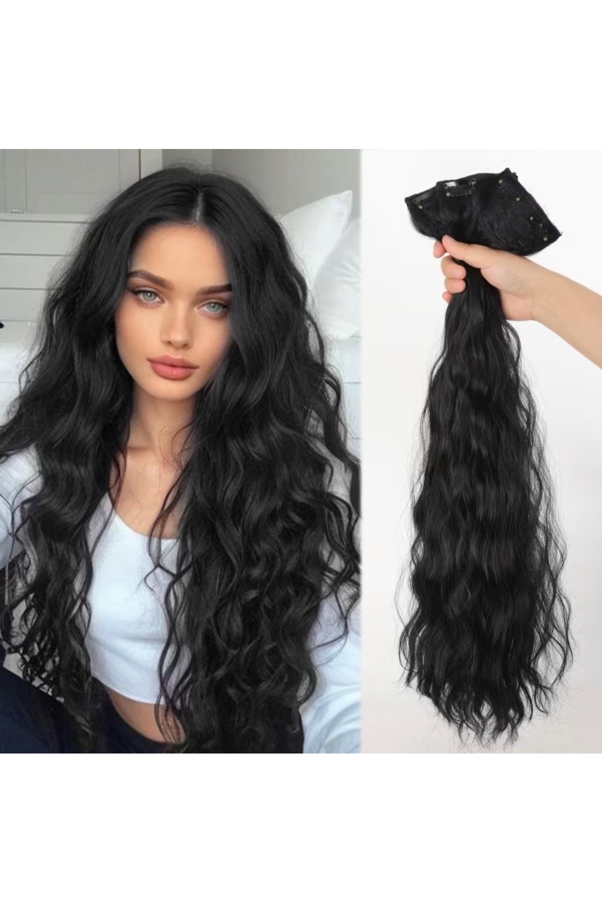 New season intense wavy curly black half moon two sides