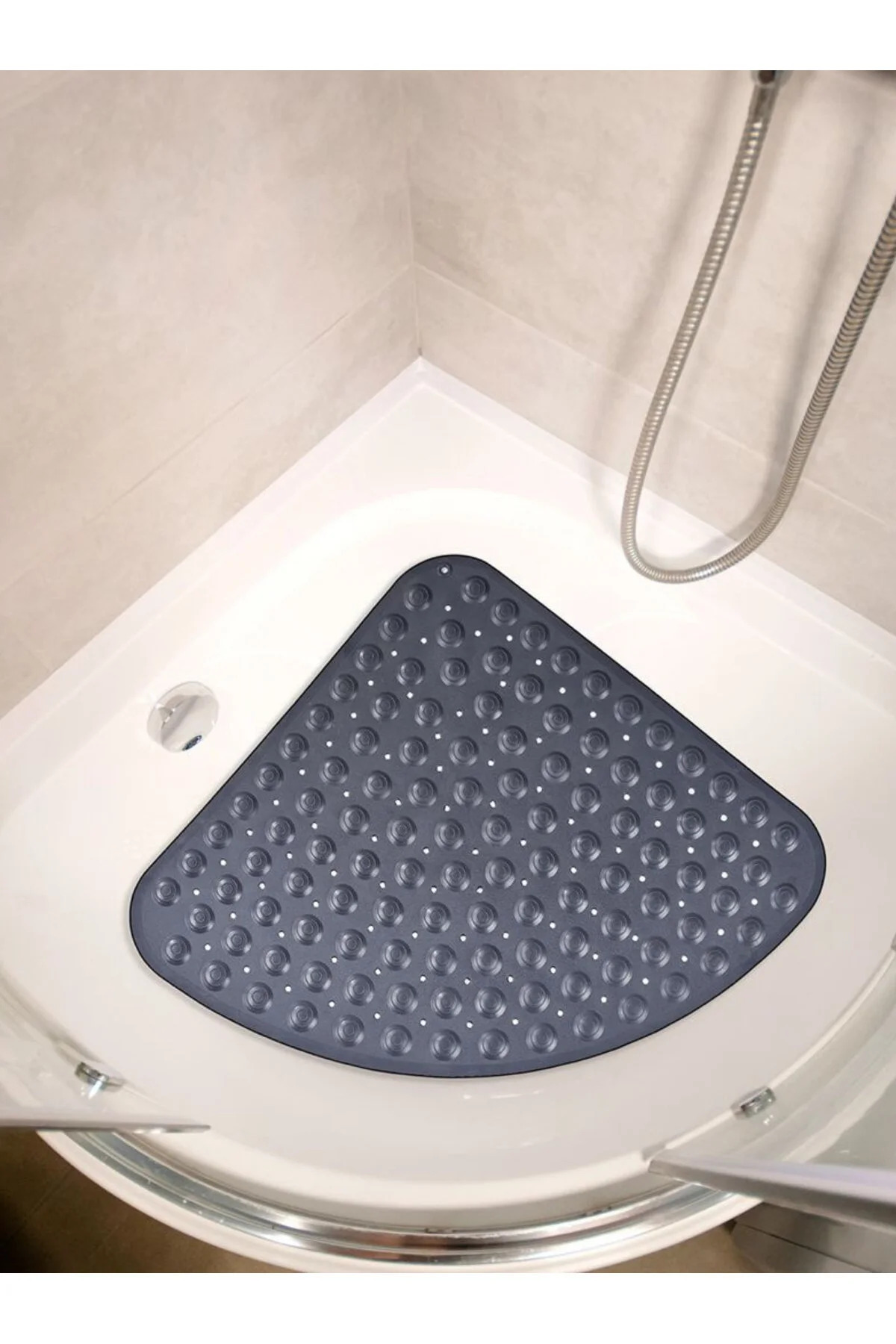 Anthracite Grey Color Suction Cup Corner Bathroom Shower Anti-Slip and Bathroom Shower Mat 54x54 cm Pearlette Matte