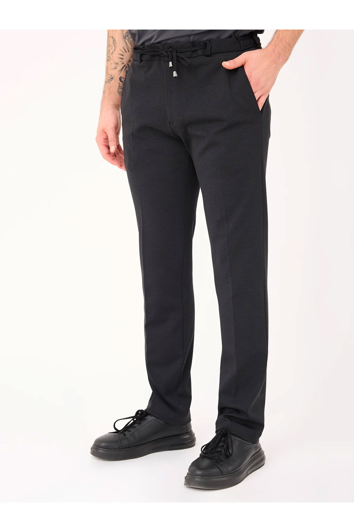 Justboga Siyah Jogger Comfortable Esnek İpli İnterlock Örme Regular Fit Pantolon