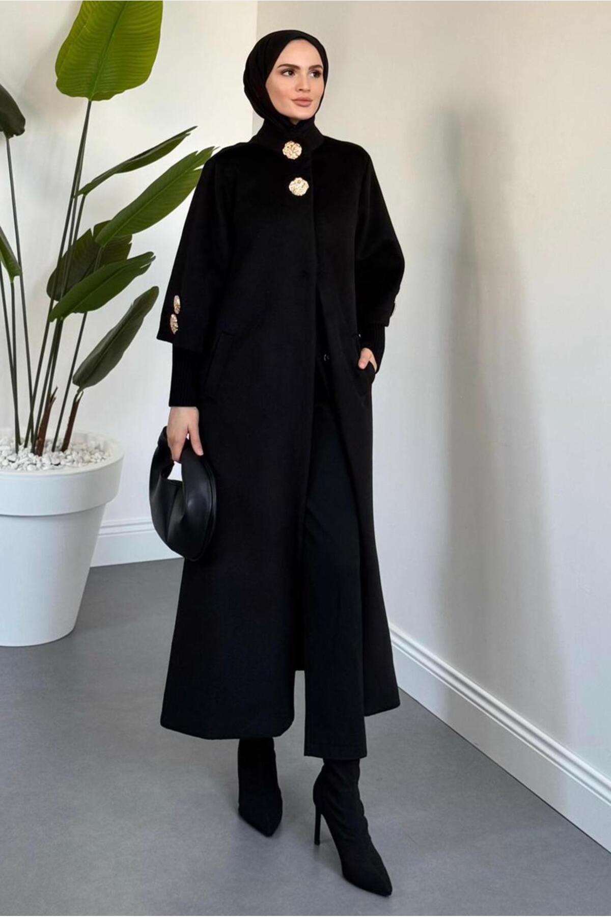 TRENDTESETTÜR KADIN SİYAH KAŞE KABAN T 4526