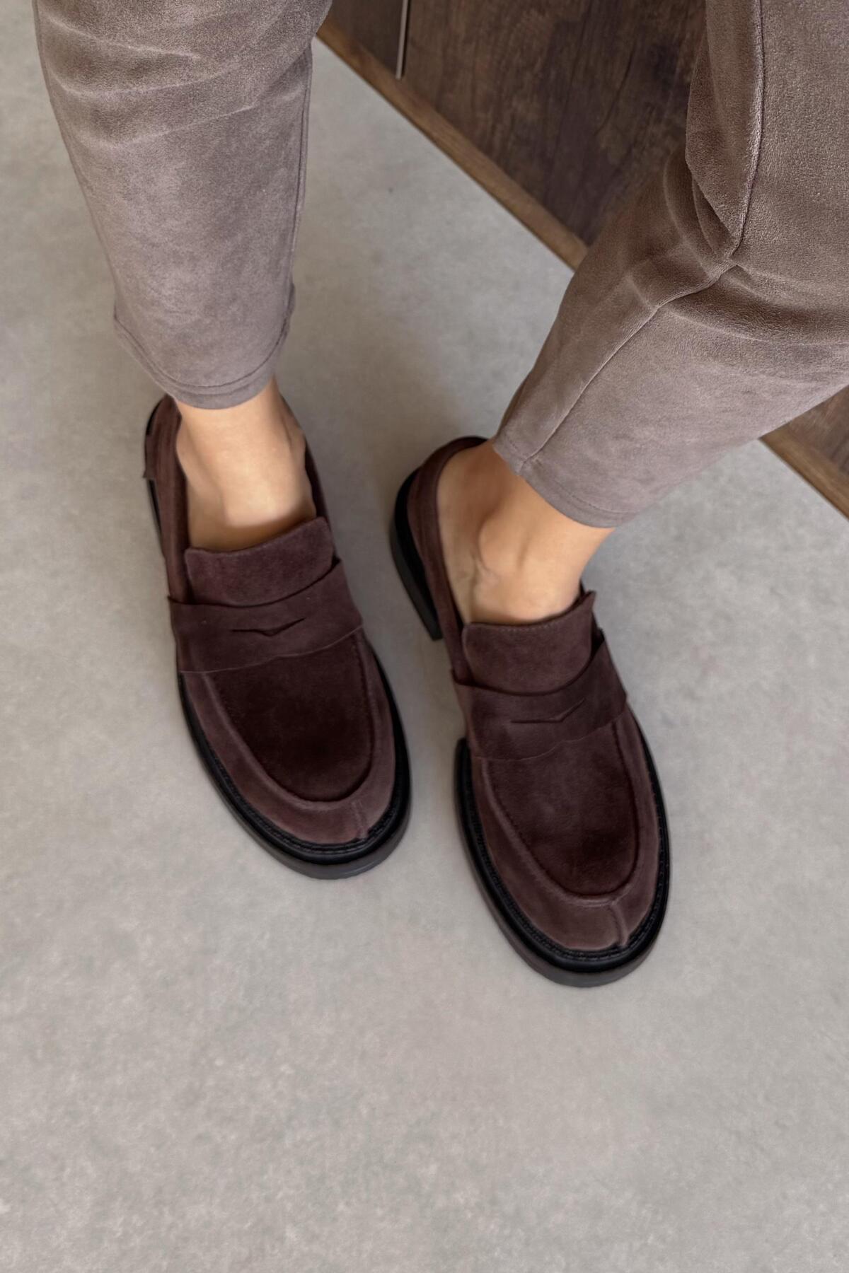 nope21shoess Maritza Kahverengi Hakiki Deri Loafer