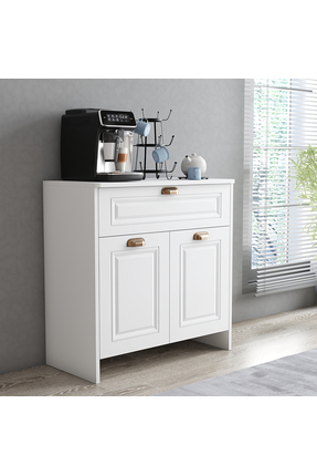 Serçedesign Boyalı Kapaklı Çekmeceli Çok Amaçlı Dolap - Beyaz | 2 Kapaklı, 1 ...