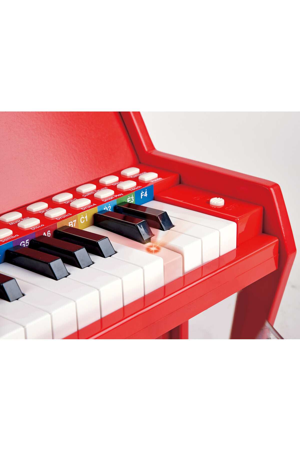 پیانوی موزیکال برقی ۲۵ کلیدی با چراغ و چهارپایه – قرمز