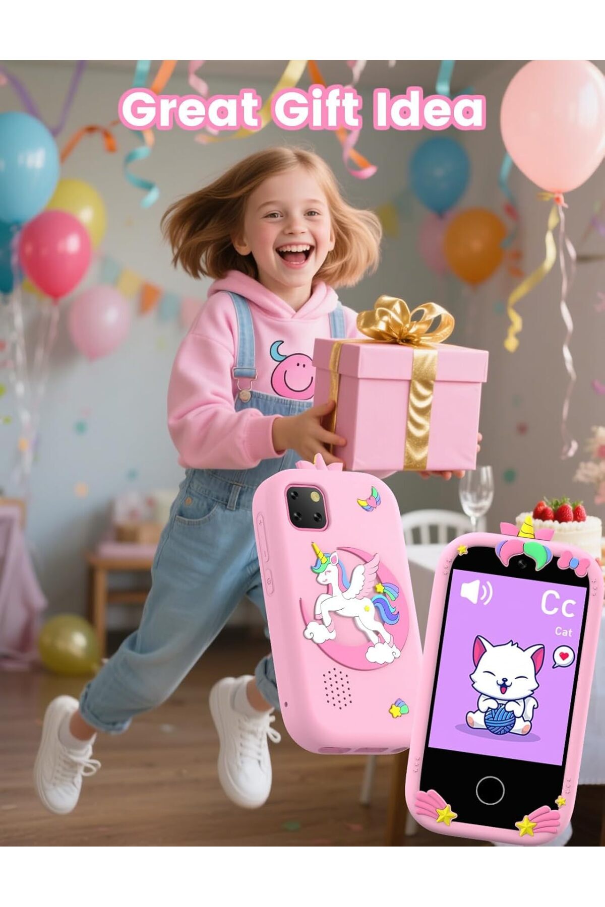 تلفن هوشمند کودکانه، دوربین‌دار، اسباب‌بازی لمسی، یونی‌کورن، آموزشی (رنگ صورتی)