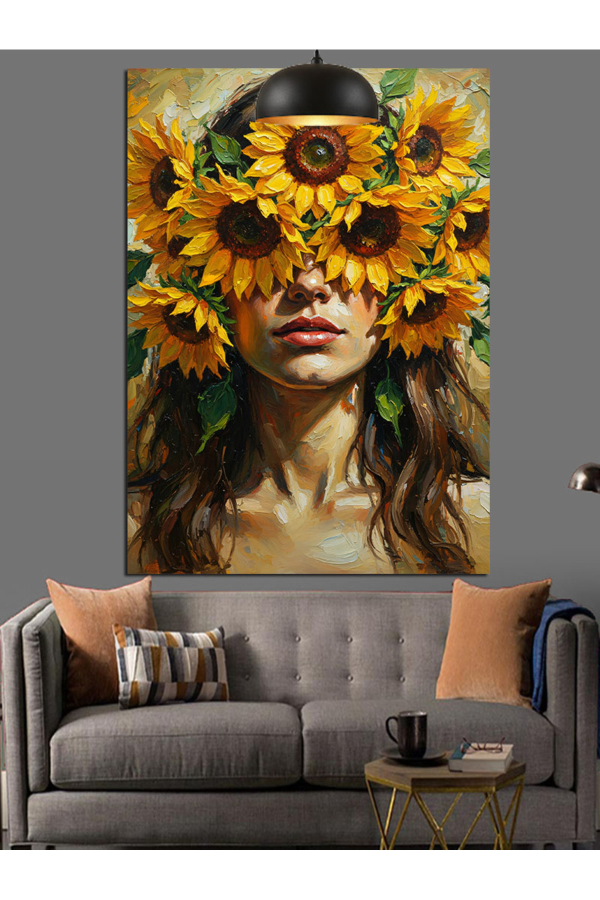 Ayçiçeği taçlı Yüksek kaliteli yağlı boya dokulu Kanvas Canvas Tablo kanvas tablo canvas tablo duva