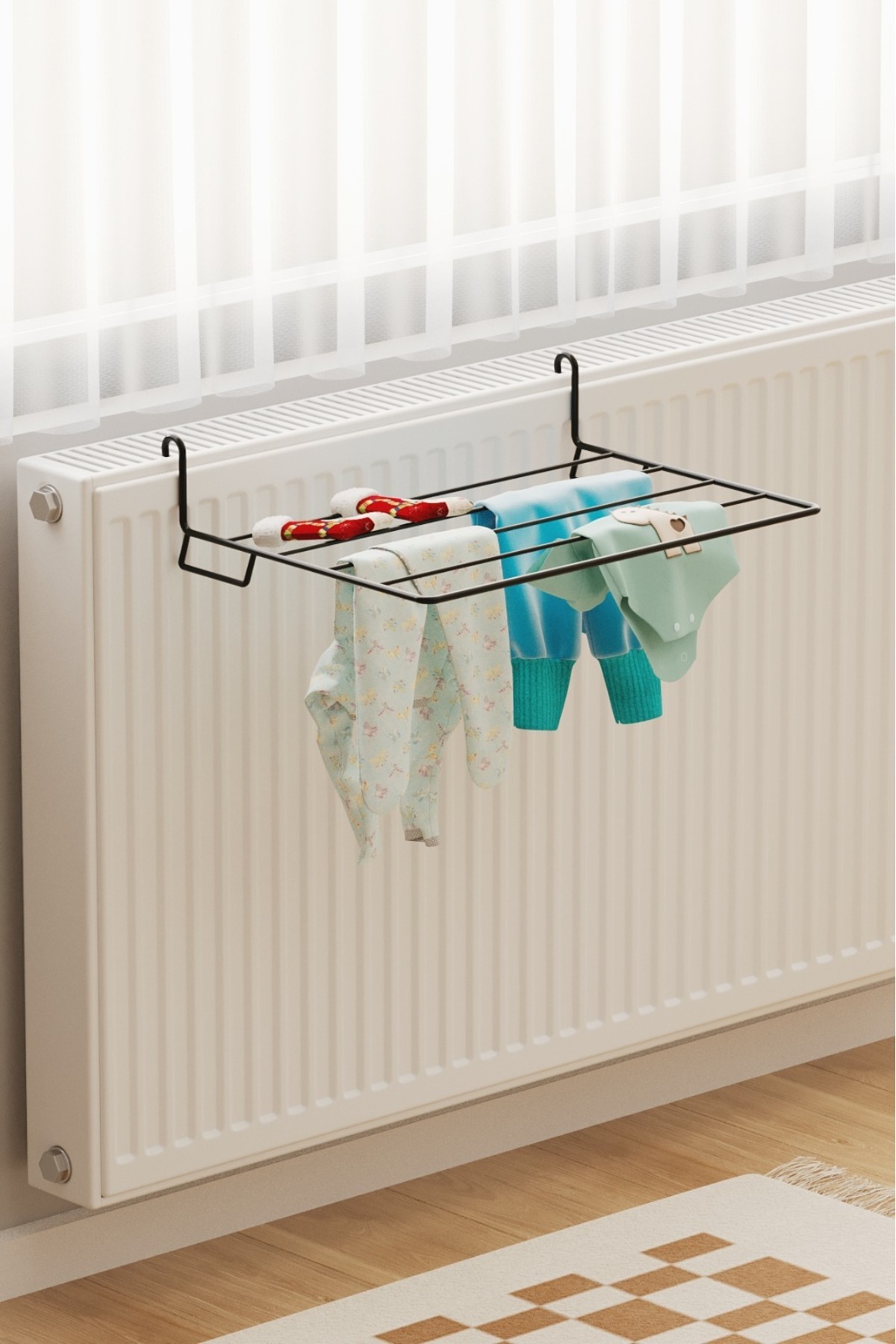 Bino Çamaşırlık Isıya Dayanıklı Petek Üstü Kurutmalık Balkon Çamaşır Kurutma Askısı Sabit Askılık