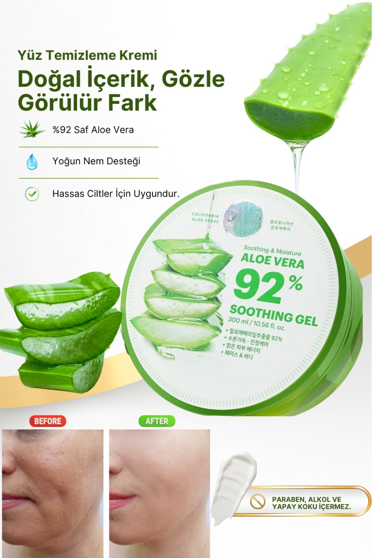 Femmelogy Aloe Vera Jel %92 Nemlendirici Cilt Bakım Kremi Lazer