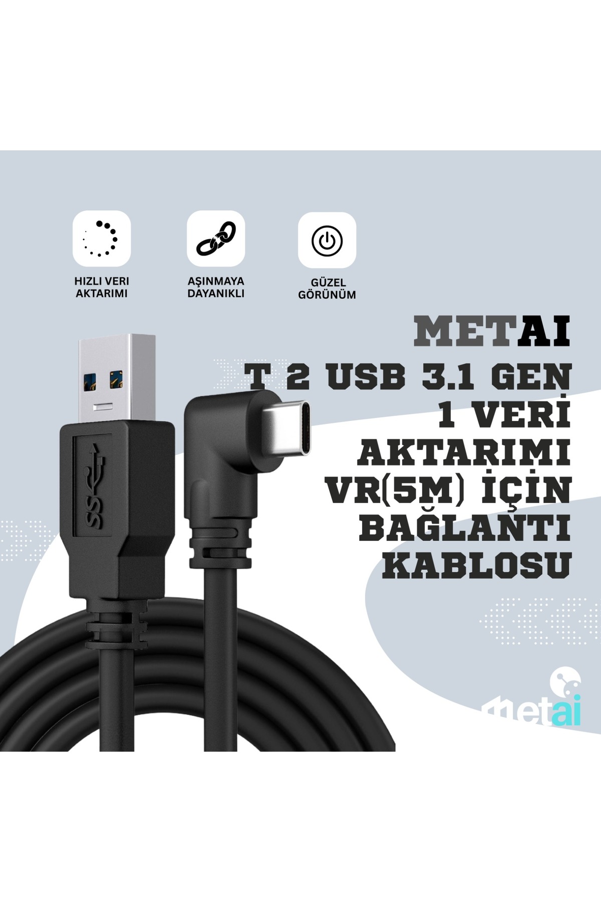 Hannord USB To USB-C VR Link Cable 90 Degree Elbow Type-C Nylon Braided Cable For Meta Quest 3S /3/2 Pro, Pico 4 Ultra / 4 And PC/Steam VR Headset Gaming-5 Ft