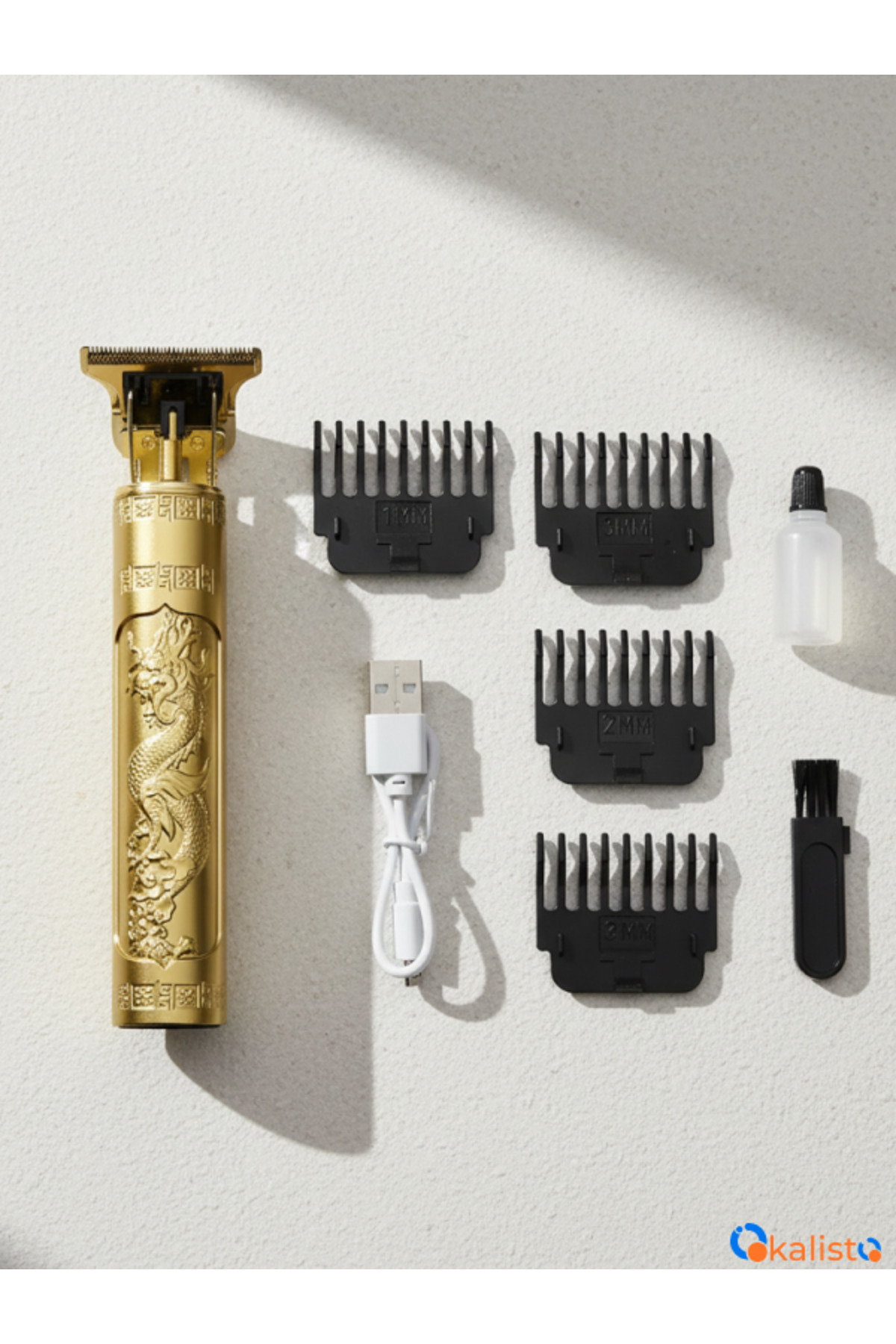 Okalisto Kuaför Tipi Zero Atım Tıraş Makinesi |Finiş, Ense, Kirli Sakal İçin Kablosuz Çelik Kasa T-Blade Set