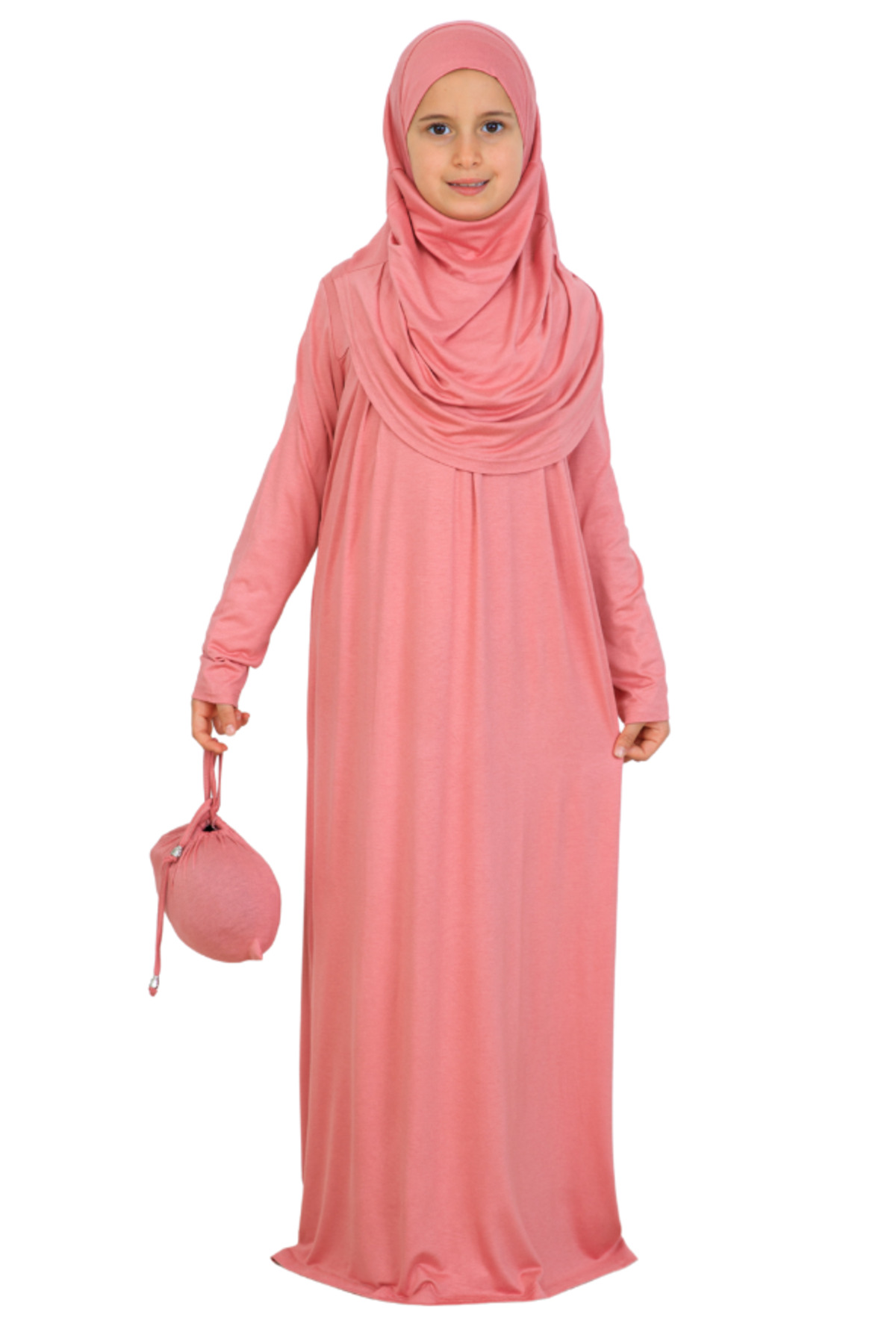 Modish Group Kız Çocuk Namaz Elbisesi – Yumuşak Viskon Giyim Abaya & Hijab + Çanta Seti
