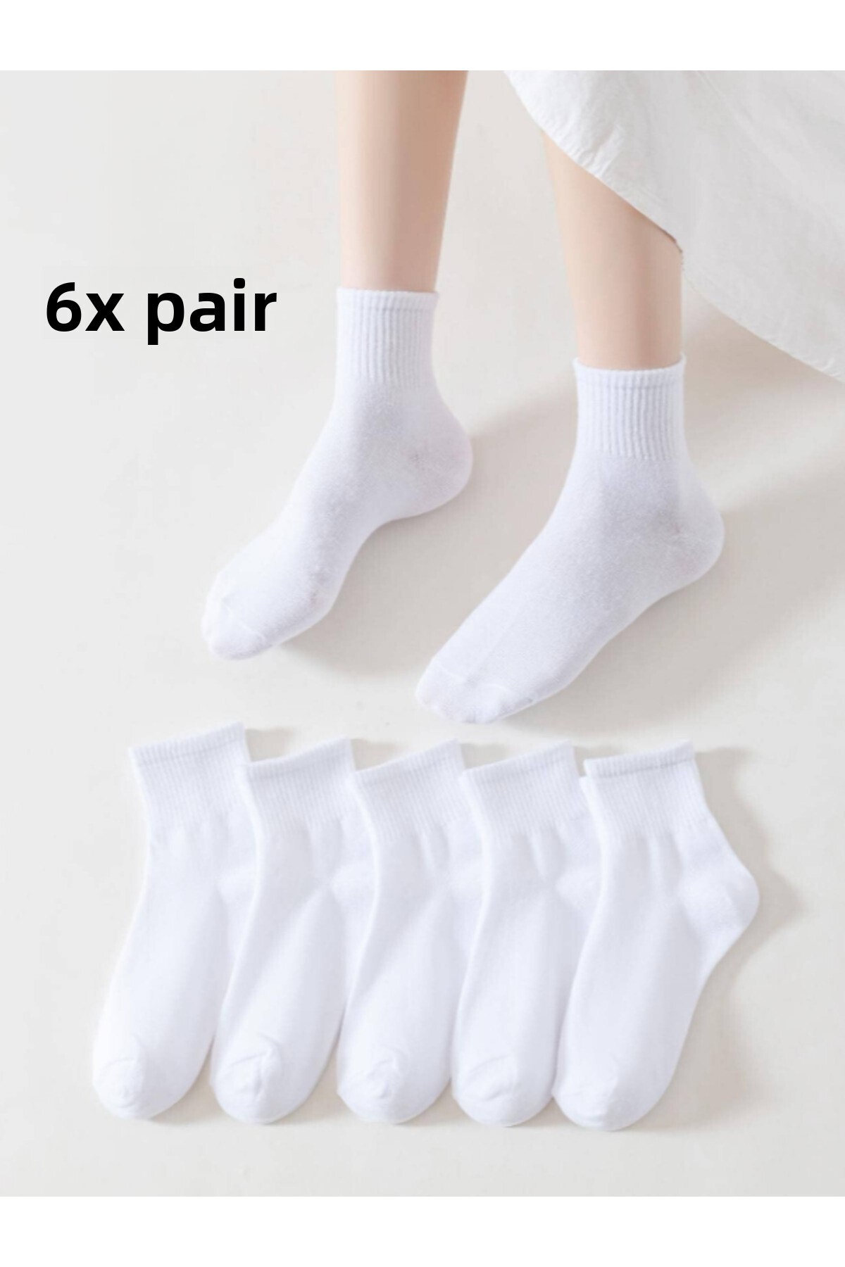 myprem socks Unisex Cotton Half Socks White Tennis Socks 6 Pack Comfortable a...