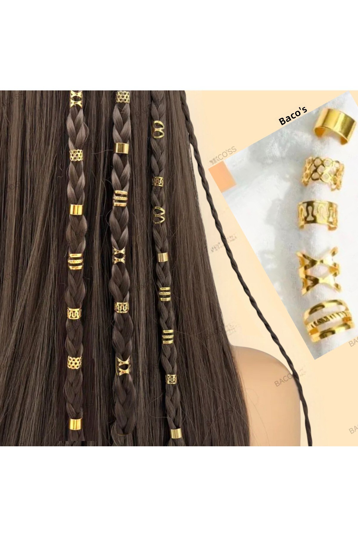 Bacoss Bohemian Hair Ring-Hair Earring Set Modern Style 10 Lu Hair Charms (BC...