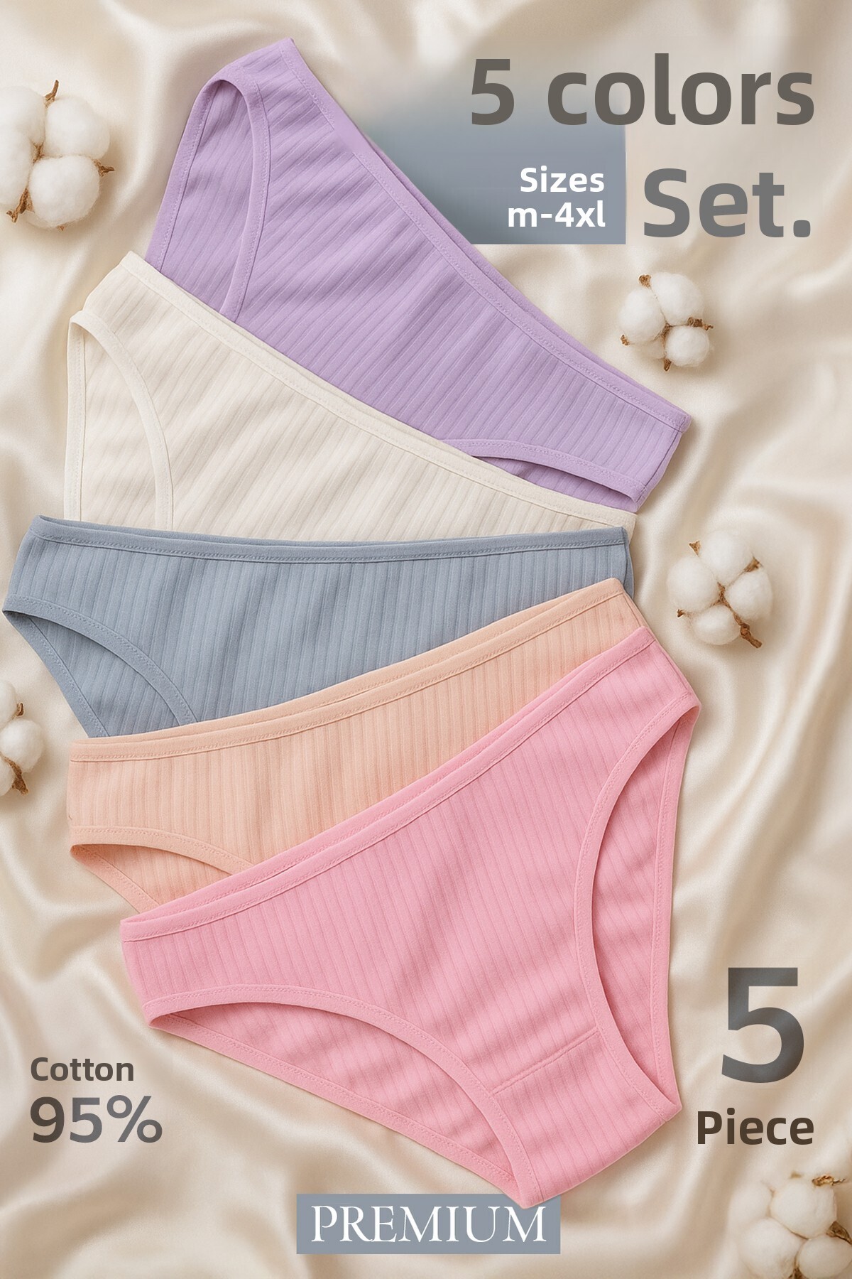 Happy Fox Pamut női bordás csúszóbugyi szett 5 db normál derékú csomag