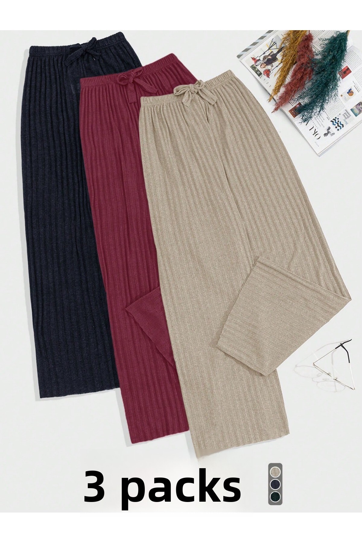 Asel 3-dielne dámske lycrové pohodlné nohavice a tepláky, každodenné pohodlné...