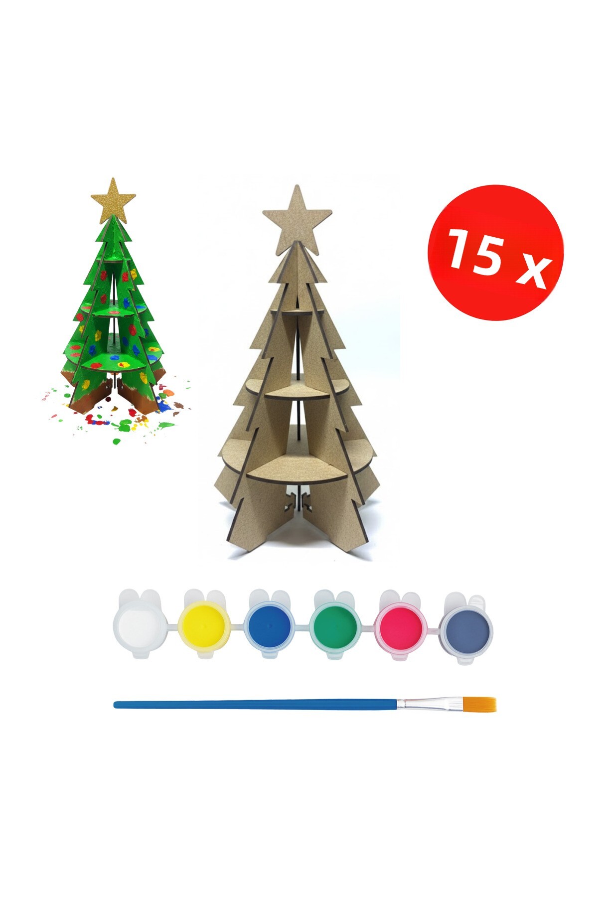 کیت درخت کریسمس چوبی مینیاتوری – فعالیت طراحی برای پیش‌دبستانی‌ها