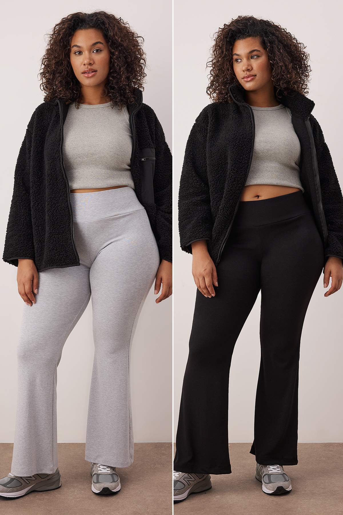 Trendyolmilla  Gri Melanj- Siyah Flare/İspanyol Paça Dökümlü Kumaş Büyük Beden Pantolon&Eşofman Altı TBBAW26AR00027