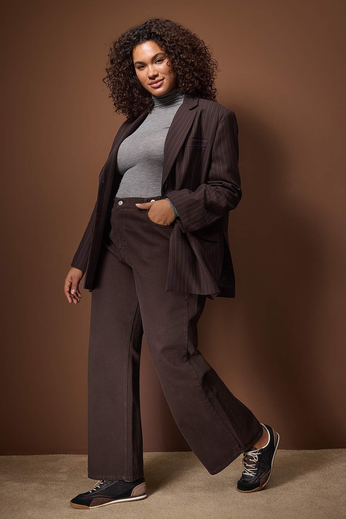 Trendyolmilla  Kahverengi Beli Lastikli ve Ayarlanabilir %100 Pamuk Non-Stretch Wide Leg Jeans TBBAW26AR00018 - Görsel 2