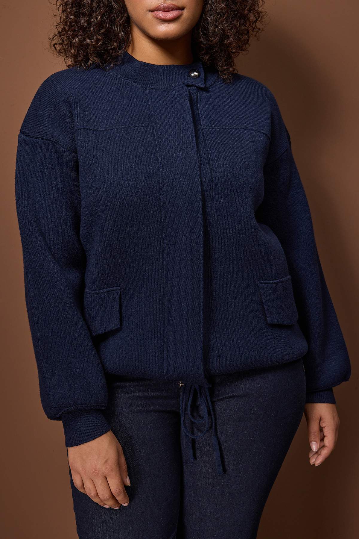 Trendyolmilla  Lacivert Premium İplik/Özel İplik Mont Görünümlü Triko Hırka TBBAW26AV00038 - Görsel 3