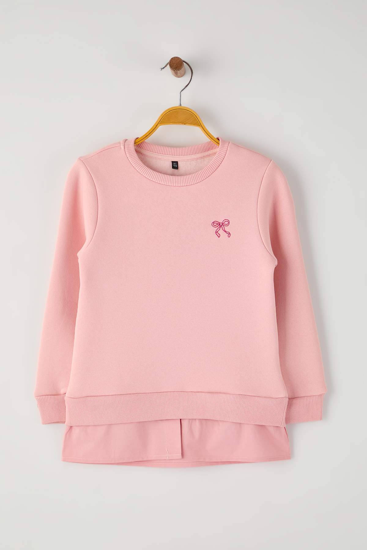 Trendyolmilla  Pembe Pamuklu Kalp Basklı Kalın/İçi Polarlı Regular Örme Kız Çocuk Sweatshirt TKDAW26SW00023 - Görsel 2