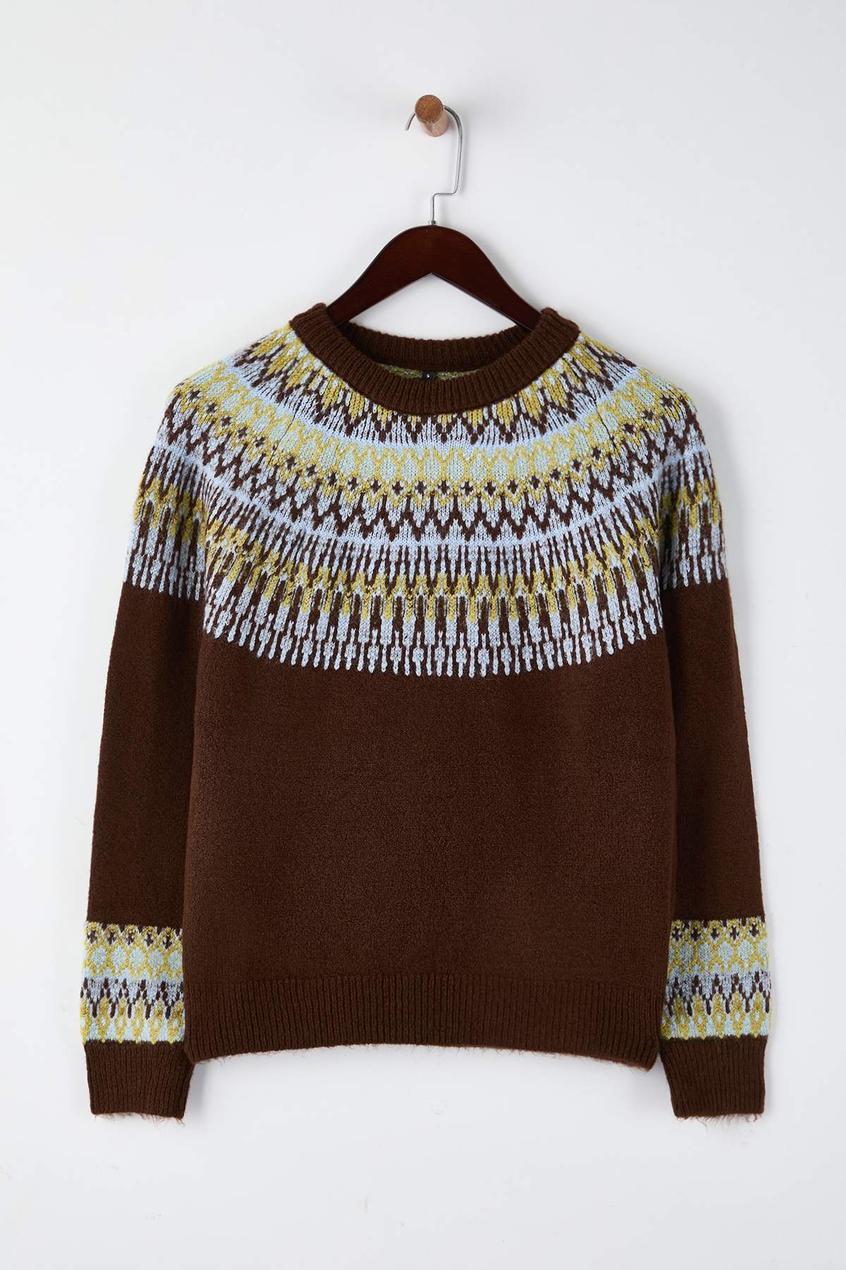 Trendyolmilla  Kahverengi Yumuşak Dokulu Etnik Desenli Triko Kazak TWOAW26KZ00194 - Görsel 5