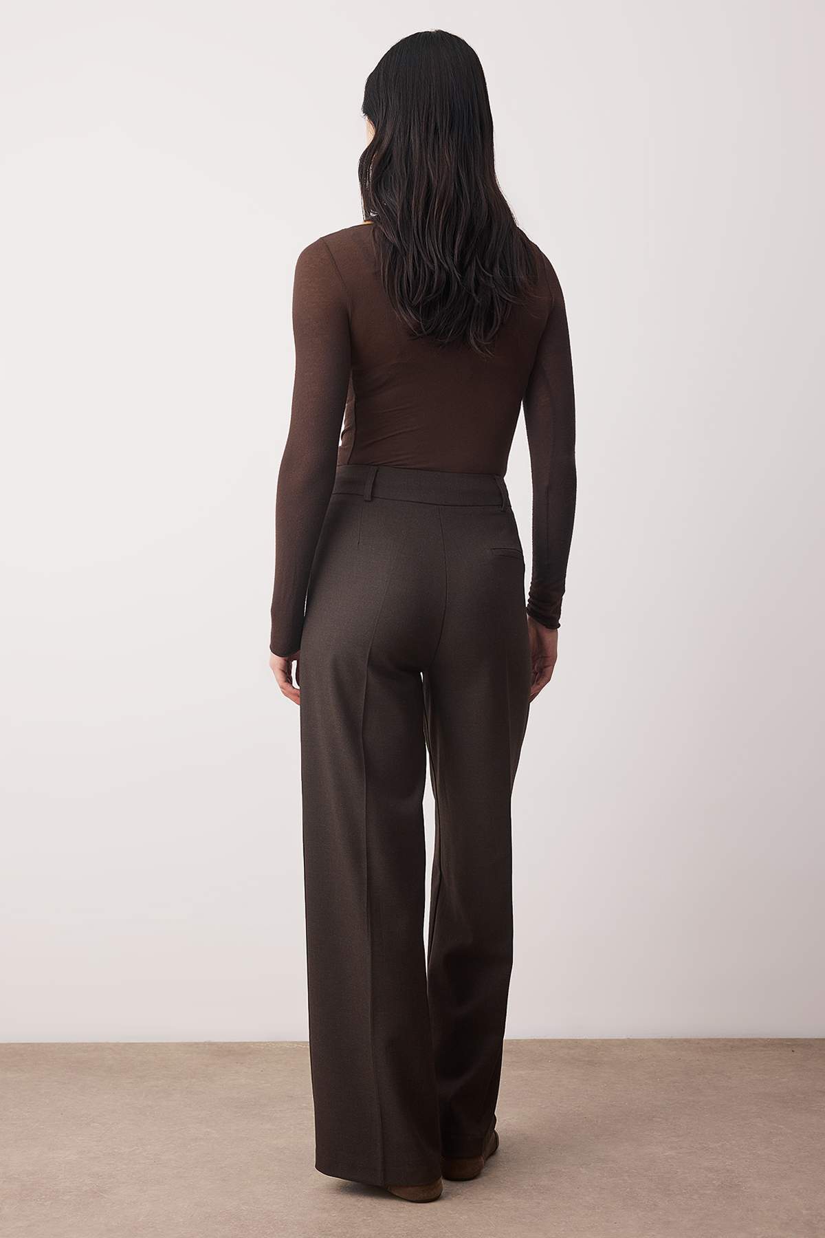 Trendyolmilla  Kahvereng Kalın Tuşeli/Kışlık Wideleg Geniş Paça Dokuma Pantolon TWOAW26PL00160 - Görsel 4