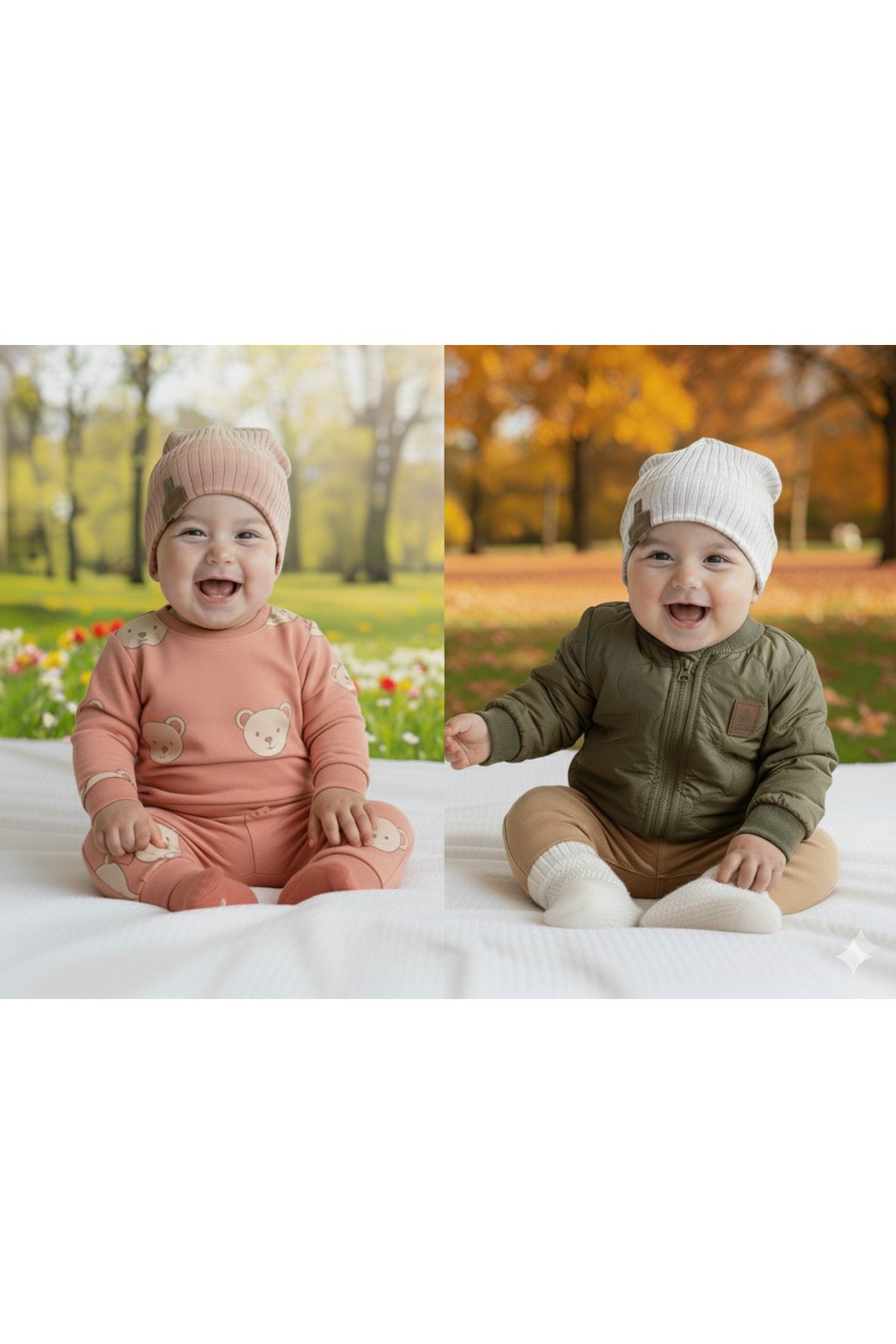 MASALBABY Bebek 2'li Penye Pamuklu Bere Seti Unisex / 1-6 ay Bebek Şapka / Erkek/Kız Bebek Hediyelik fotoğrafı 2 (önizleme)