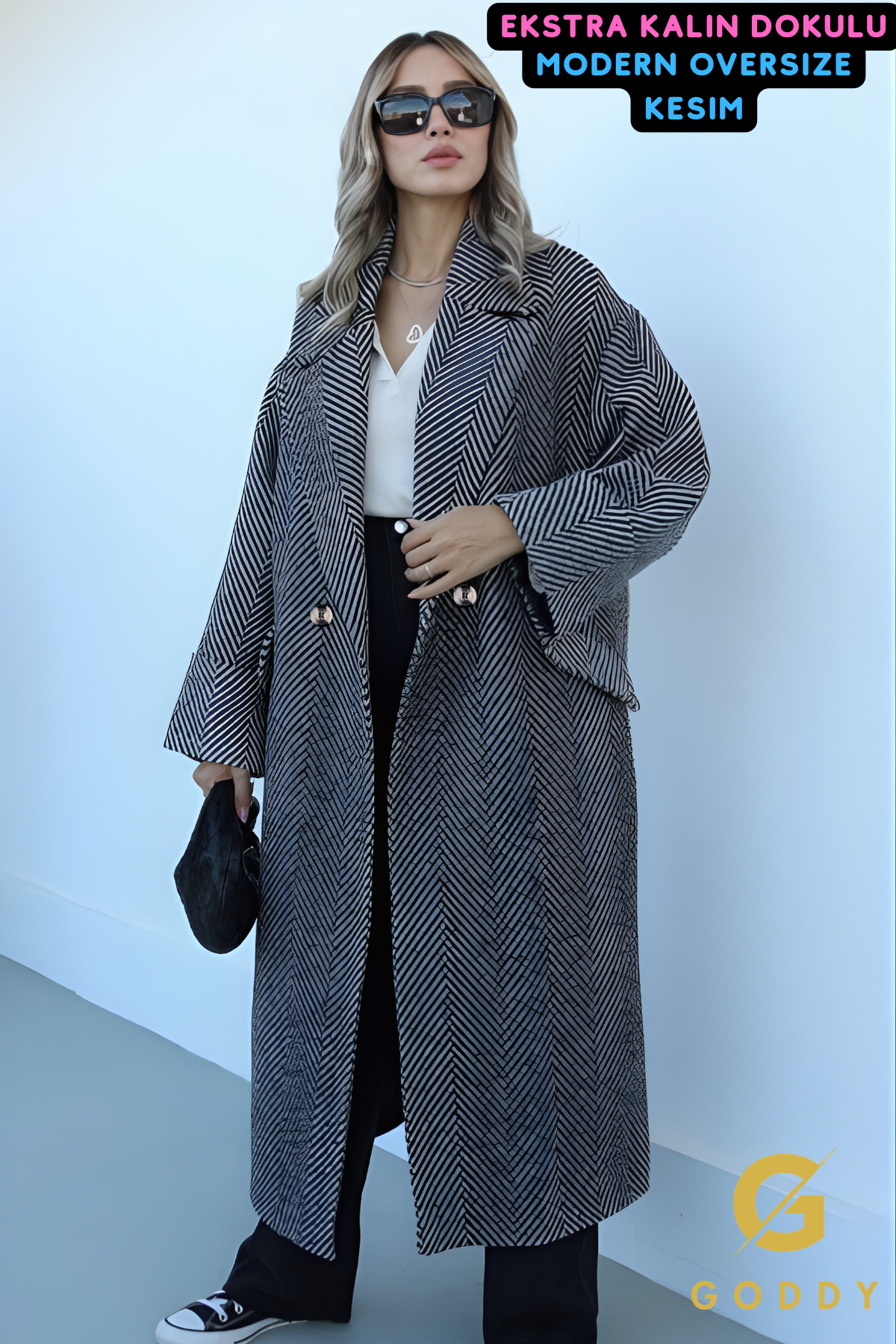 Genel Markalar  Balık Sırtı Kaşe Kaban - Görsel 4