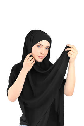 Ecardin Şifon Şal Kendinden Boneli - St 136 Siyah
