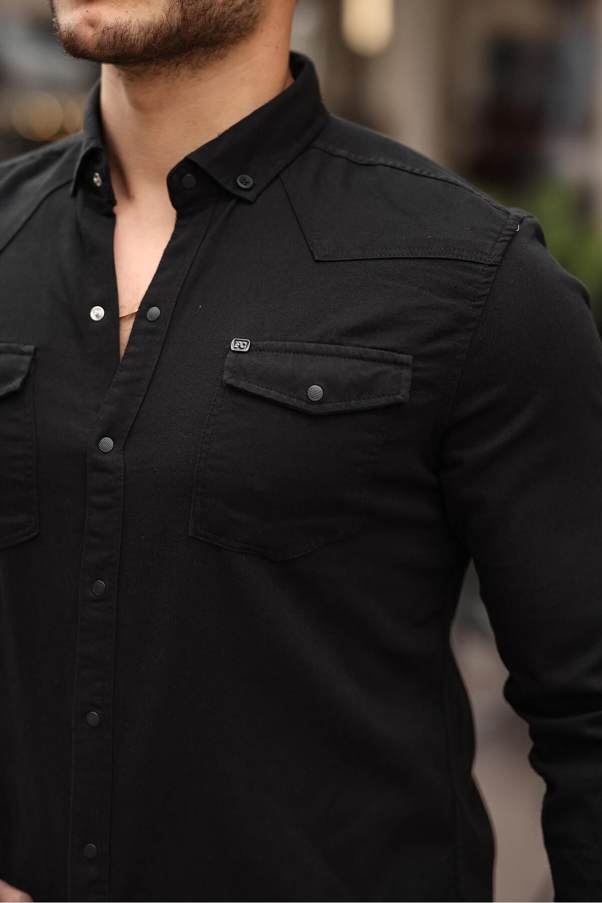 comstar  Slim Fit Çıtçıtlı Çift Cep Kot Gömlek - Görsel 3