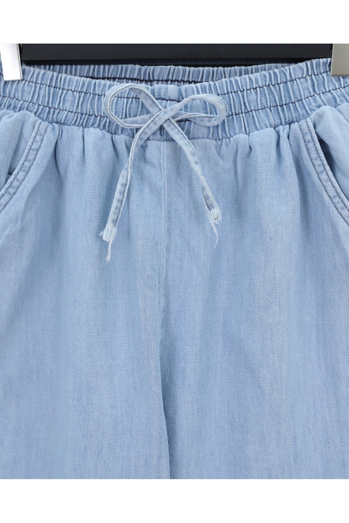 Beli Lastikli Cepli Bol Paça Kot Pantolon       -Bebe Mavi 6