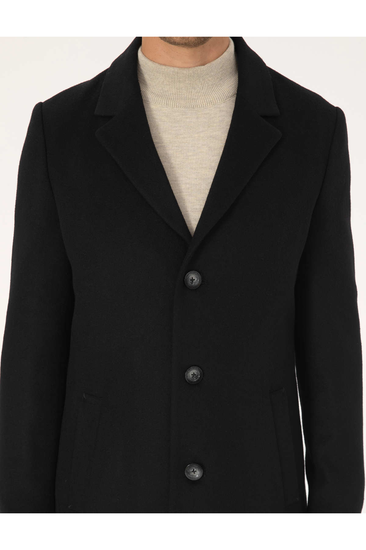 Pierre Cardin  Siyah Ekstra Slim Fit Yün Karışımlı Kaşe Kaban 50297487-VR046 - Görsel 7