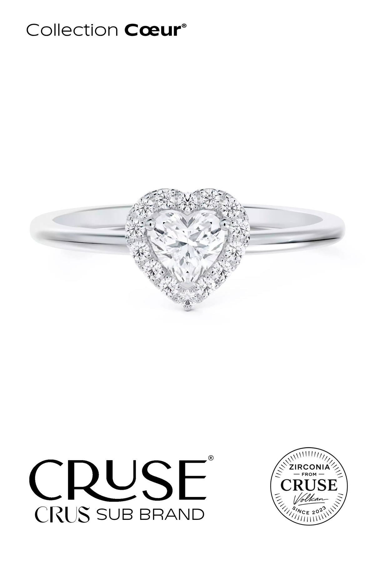Cruse 925 Ayar Gümüş Cœur® de la Seine Yüzük 18 Ayar Beyaz Altın Kaplama